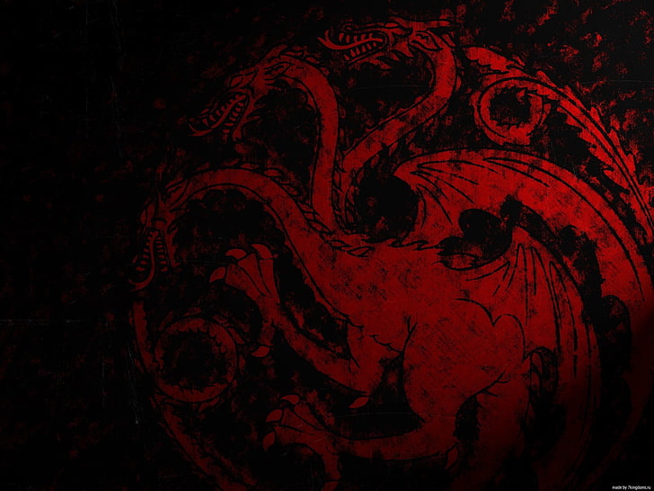 röd drakmålning med tre huvuden, Game of Thrones, House Targaryen, sigils, TV, HD tapet