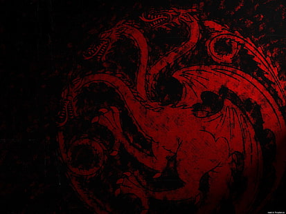 pintura de dragão de 3 cabeças vermelha, Game of Thrones, House Targaryen, sigils, TV, HD papel de parede HD wallpaper