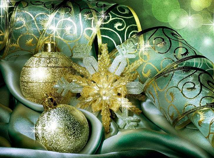 christmas decorations, balloons, glitter, snowflake, fabric, ribbon, christmas decorations, balloons, glitter, snowflake, fabric, ribbon, HD wallpaper