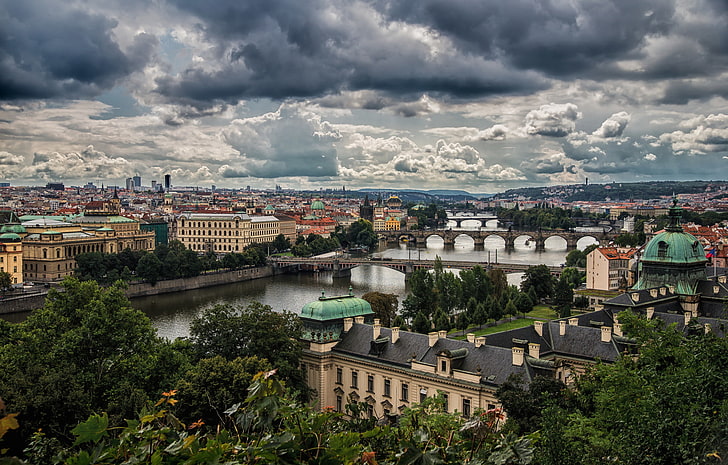 river, home, Prague, Czech Republic, panorama, bridges, Vltava, HD wallpaper