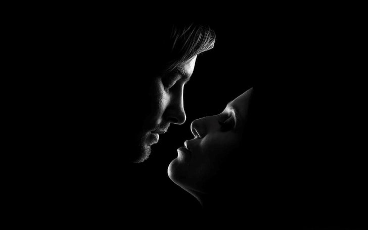 Страстна целувка, мъж и жена на път да целунат дигитален тапет, Любов,, черно, двойка, целувка, фон, HD тапет