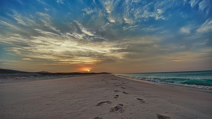 playa, puesta de sol, Fondo de pantalla HD