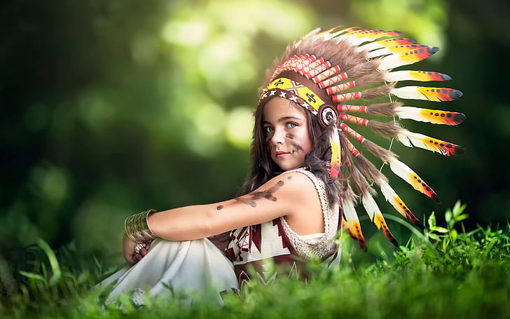 Cute little Indian girl, feathers hat, Cute, Little, Indian, Girl, Feathers, Hat, HD wallpaper