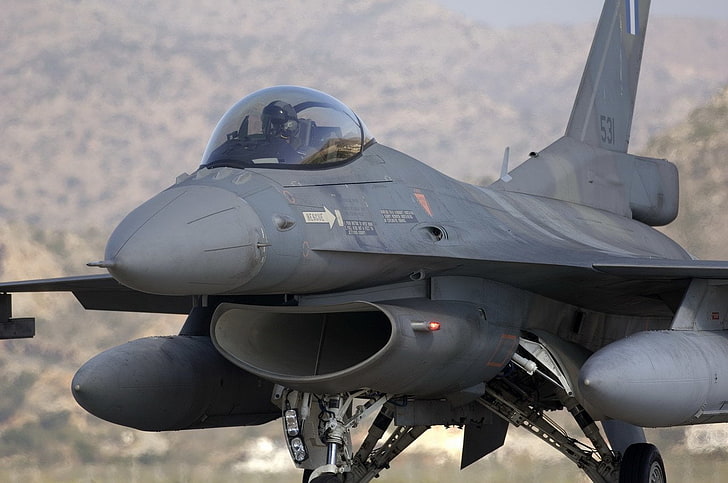 المقاتلات النفاثة ، جنرال ديناميكس F-16 Fighting Falcon ، F-16 ، اليونانية، خلفية HD