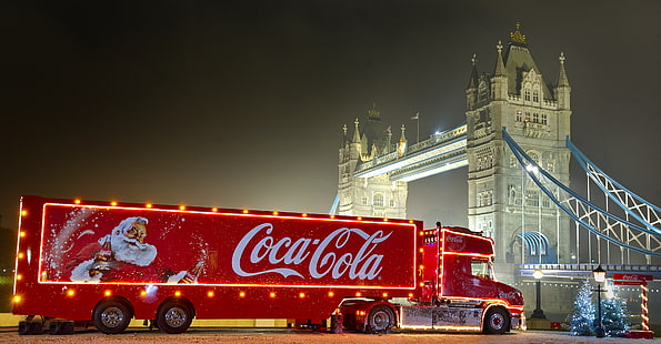 Tower Bridge, Capodanno, Natale, Coca Cola, camion di Natale, pubblicità di coca cola, Babbo Natale, Sfondo HD HD wallpaper