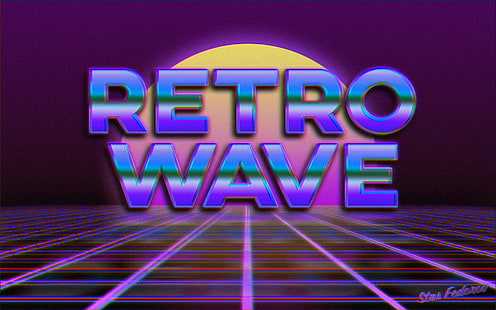 New Retro Wave, synthwave, 1980-е, типография, неон, фотошоп, HD обои HD wallpaper