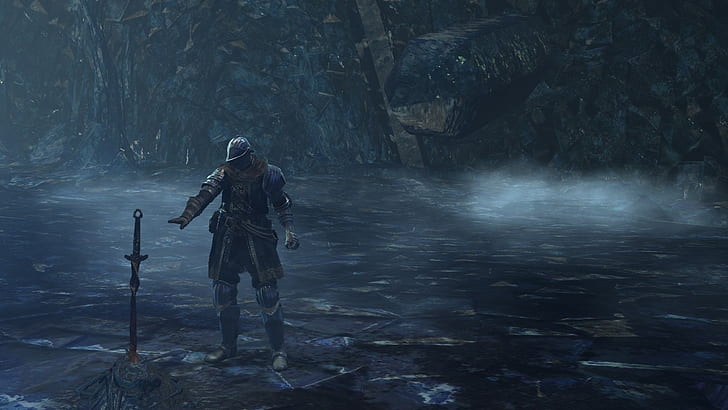 pessoa ao lado da ilustração da espada, Dark Souls, HD papel de parede