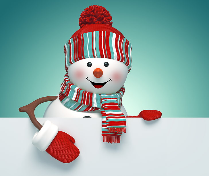снеговик иллюстрация, Новый год, Рождество, снеговик, милый, украшения, с Рождеством, HD обои