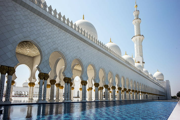 العمارة ، دبي ، مسجد ، ماء، خلفية HD