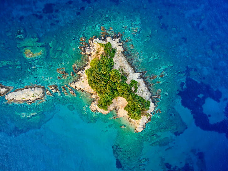 wyspa, błękit, skała, Ocean Spokojny, morze, Tapety HD