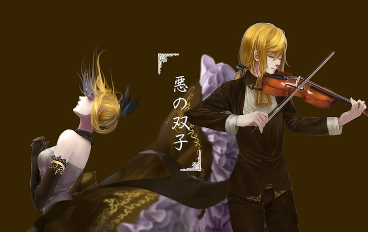 мъжко черно сако, цигулка, Vocaloid, Kagamine Len, Kagamine Rin, HD тапет