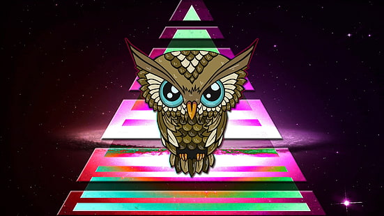 Illuminati, espacio, búho, colorido, triángulo, Fondo de pantalla HD HD wallpaper