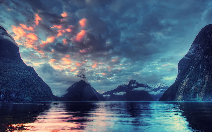 rock dağ, doğa, dağlar, su, Yeni Zelanda, Milford Sound, HD masaüstü duvar kağıdı