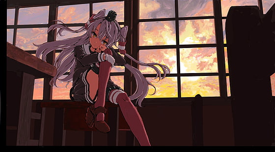 Anime, Anime Girls, Sammlung Kantai, Amatsukaze (Kancolle), Klassenzimmer, Strümpfe, HD-Hintergrundbild HD wallpaper