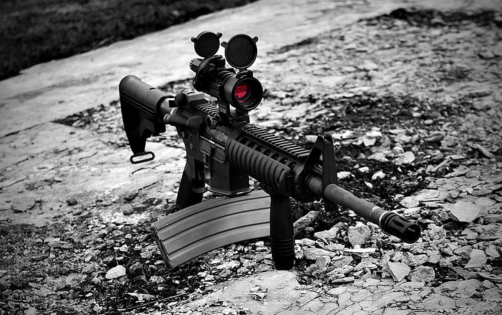 black rifle, selective coloring, M4A4, rifles, weapon, HD wallpaper
