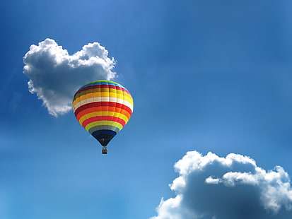 небо, воздушные шары, облака, сердце, HD обои HD wallpaper