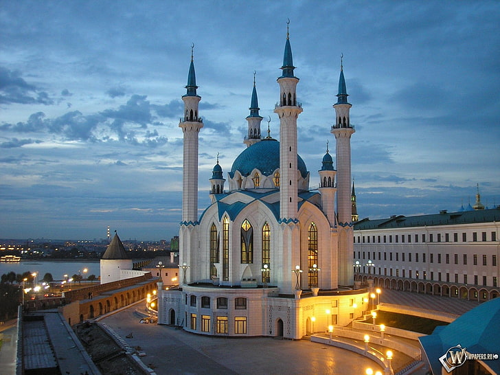istana dicat putih dan biru, masjid, Kazan, Tatarstan, Kul Sharif, Wallpaper HD