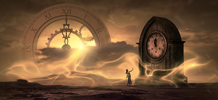 tapeta z zegarem wieżowym, zegar, fantasy, tajemnicza, dziewczyna, czas, Tapety HD