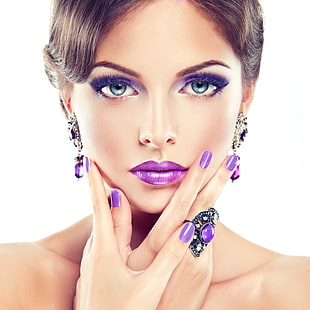  girl, makeup, manicure, purple, HD wallpaper HD wallpaper