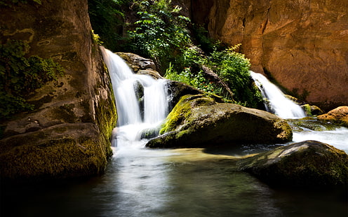 Водопад скали камъни мъх гора джунгла река HD, природа, гора, скали, камъни, река, водопад, мъх, джунгла, HD тапет HD wallpaper