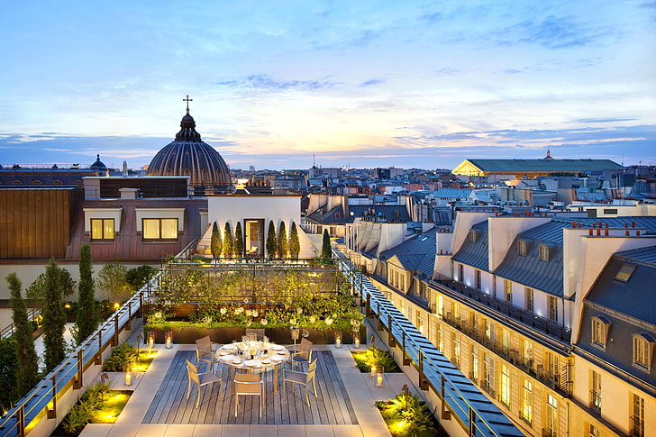 crépuscule, après-midi, Royal Mandarin Suite, café, Paris, hôtel, Fond d'écran HD