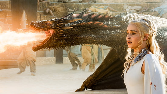 game of thrones, dragon, emilia clarke, daenerys targaryen, serie tv, film, Sfondo HD HD wallpaper