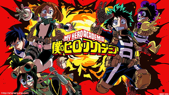 Аниме, My Hero Academia, Izuku Midoriya, Katsuki Bakugou, Minoru Mineta, Ochaco Uraraka, Tenya Iida, Tsuyu Asui, HD тапет HD wallpaper