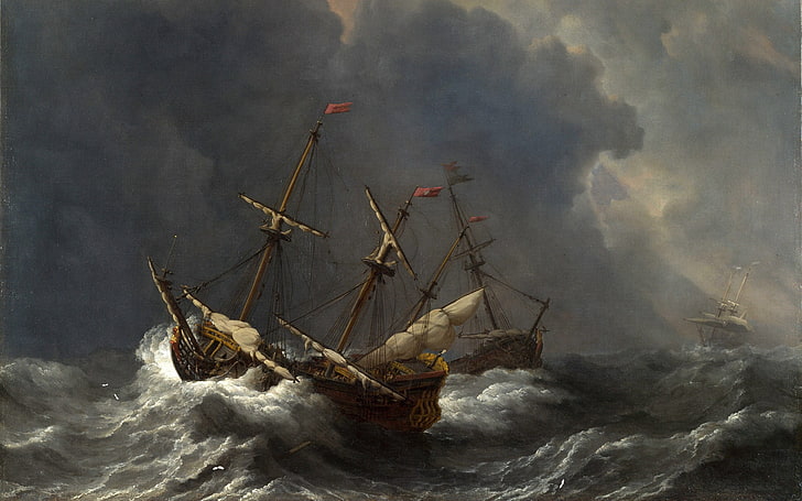 navire galion peinture, peinture, oeuvre d'art, navire, Willem van de Velde, Fond d'écran HD