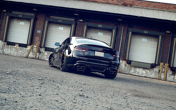 black Audi vehicle, anime, sports car, car, garages, Audi S5, Audi, vehicle, urban, HD wallpaper