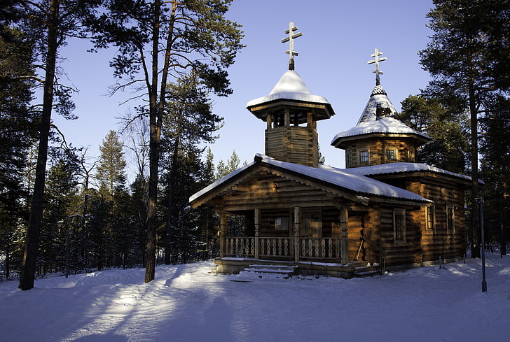 winter, nature, photo, temple, Finland, Lapland, monastery. Cathedral, HD wallpaper