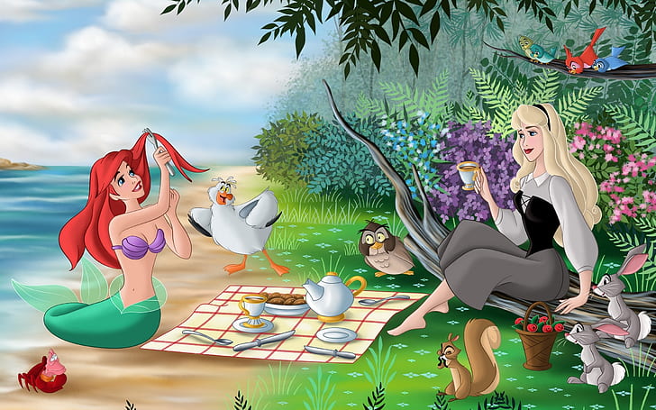 Die kleine Meerjungfrau und Dornröschen, Disney Zeichentrickfilm, Die kleine Meerjungfrau, Dornröschen, Disney, Zeichentrickfilm, HD-Hintergrundbild