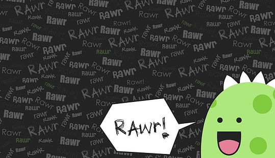 Dinos Go Rawr !, testo rawr, dino verde, rawr, dinos, scena, carino, dino, 3d e astratto, Sfondo HD HD wallpaper