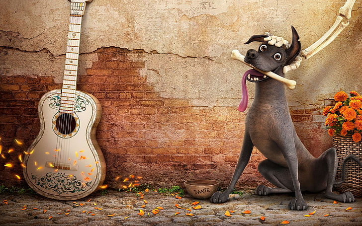 Коко, гитара, собака, лучшие анимационные фильмы, HD обои