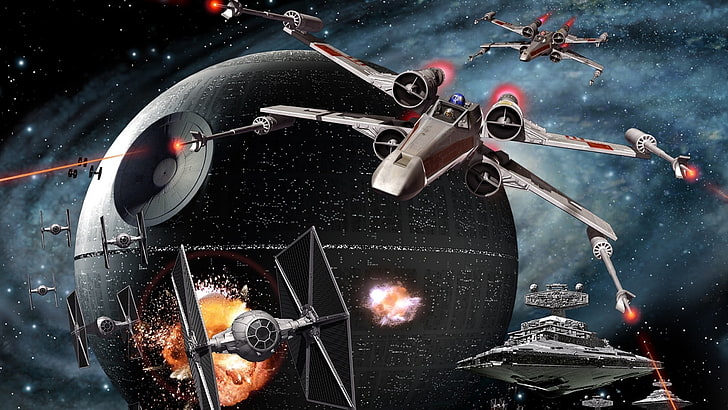 Star Wars-themed poster, star wars: empire at war, artwork, video games, Death Star, X-wing, TIE Fighter, Star Destroyer, Star Wars, HD wallpaper