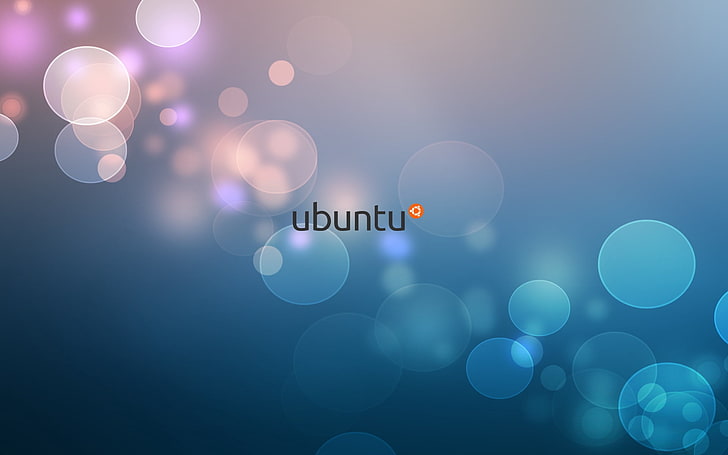 Ubuntu tekst na tle bokeh, ubuntu, bąbelki, Linux, Tapety HD