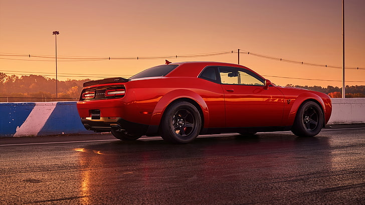 red coupe on road, Dodge Challenger SRT Demon, red, 2017 New York Auto Show, HD wallpaper