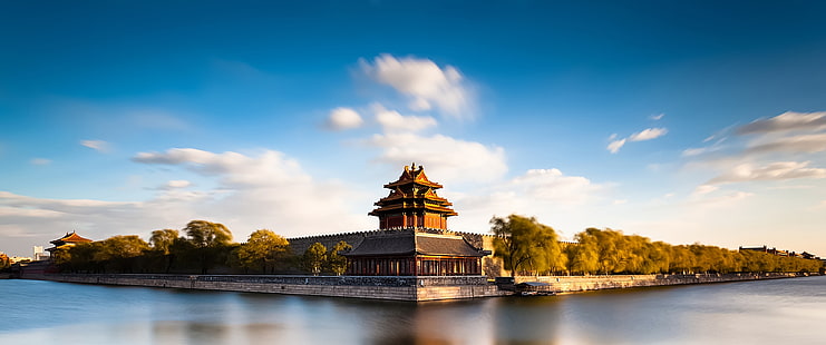 коричневый храм, ультраширо, Китай, фотография, архитектура, 21 х 9, HD обои HD wallpaper