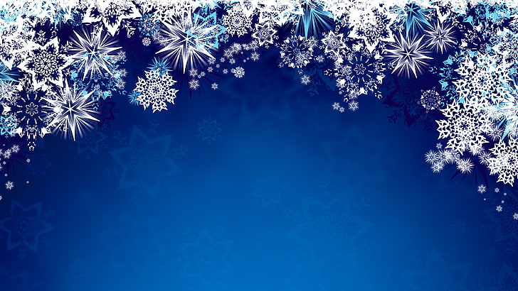 синий и белый цветочный текстиль, вектор, снежинки, синий фон, синий, HD обои