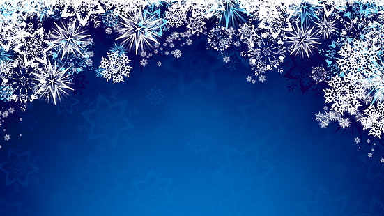 파란색과 흰색 꽃 섬유, 벡터, 눈송이, 파란색 배경, 파란색, HD 배경 화면 HD wallpaper