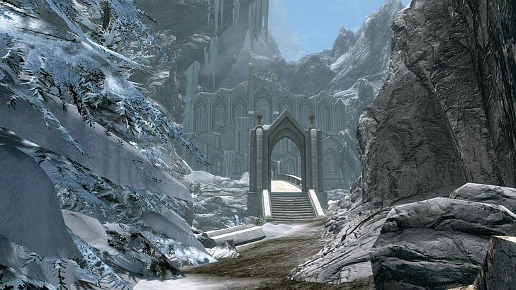 ilustração 3D do arco cinza, The Elder Scrolls V: Skyrim, videogame, HD papel de parede