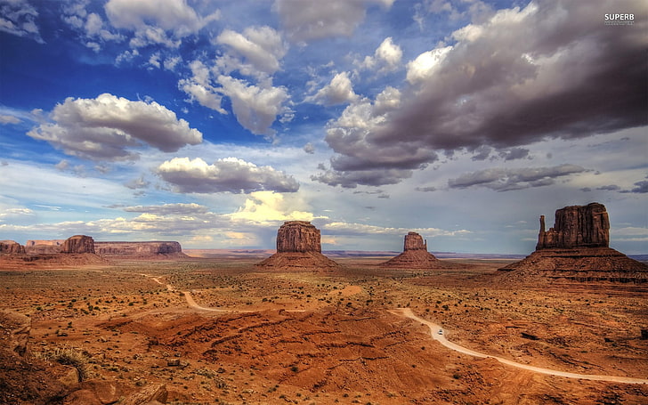 Гранд Каньон, път, път 66, САЩ, магистрала, Monument Valley, Колорадо, планини, природа, пейзаж, облаци, птичи поглед, HD тапет