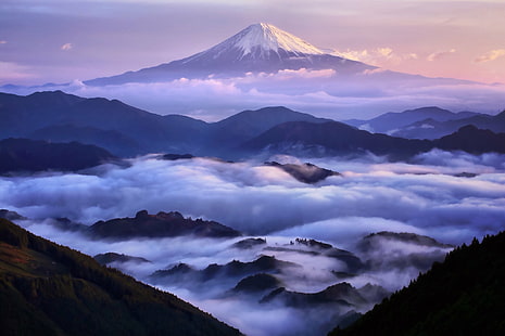 Япония, туман, облака, гора Фудзи, HD обои HD wallpaper