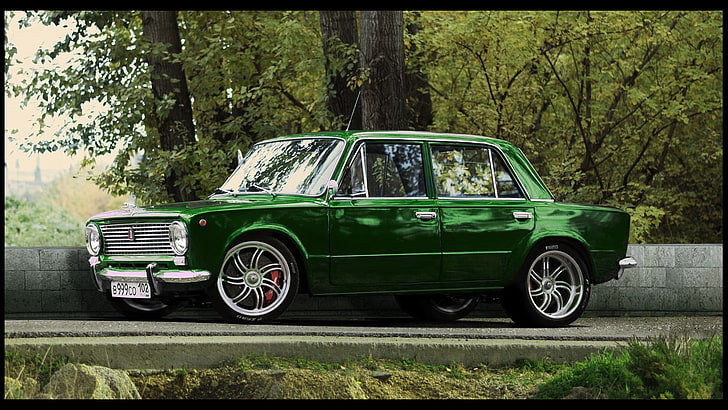зеленый седан, LADA, суперкар, зеленые автомобили, тюнинг, HD обои