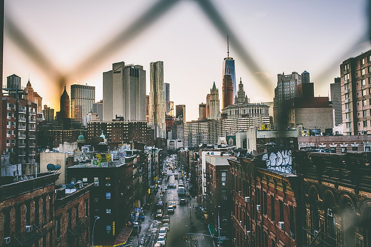gratte-ciel, rue, ville, paysage urbain, New York City, USA, bâtiment, Fond d'écran HD
