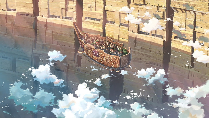 pessoas na ilustração de barco marrom, Hoshi wo Ou Kodomo, anime, HD papel de parede
