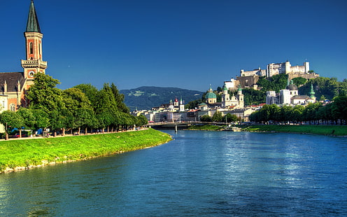 Rzeka Salzach Salzburg, rzeka Salzach, rzeka, Salzburg, Austria, Tapety HD HD wallpaper
