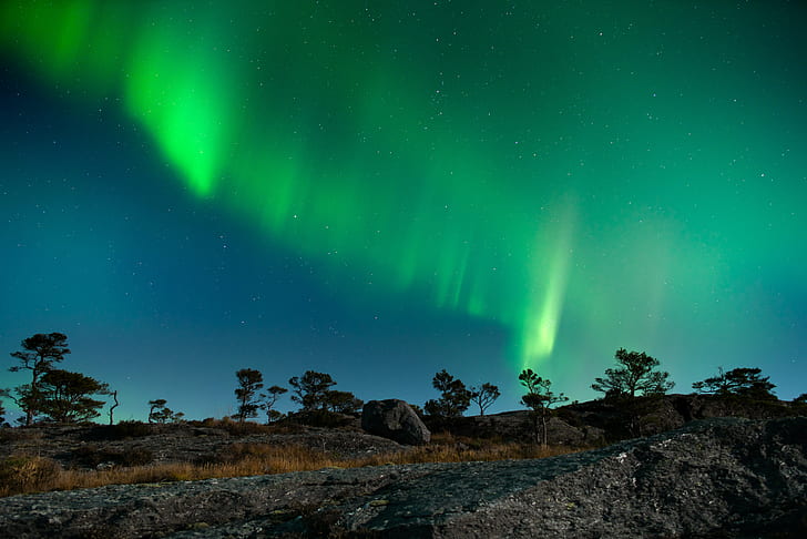 aurora cahaya utara, Pertunjukan cahaya, cahaya utara, nordlys, natt, Skorpo, Kvinnherad, Norge, Norwegia, musim gugur, jam, fotografi malam, lanskap, landkap, malam, bintang - Ruang, aurora Borealis, aurora Polaris, astronomi, alam, galaksi, ruang, Wallpaper HD