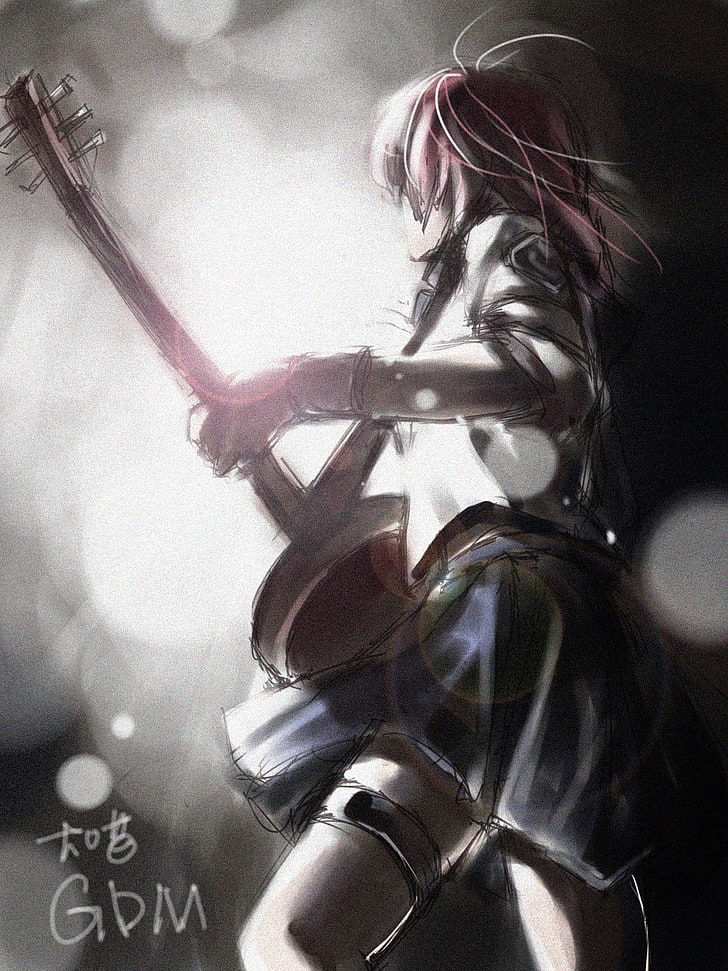 girl playing guitar illustration, anime, artwork, Angel Beats!, Iwasawa, guitar, anime girls, HD wallpaper