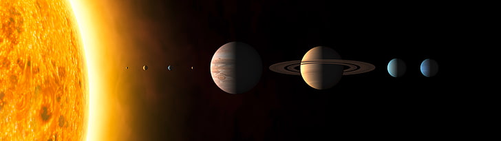 ilustracja układu słonecznego, wiele wyświetlaczy, planeta, przestrzeń, Układ Słoneczny, Słońce, Tapety HD
