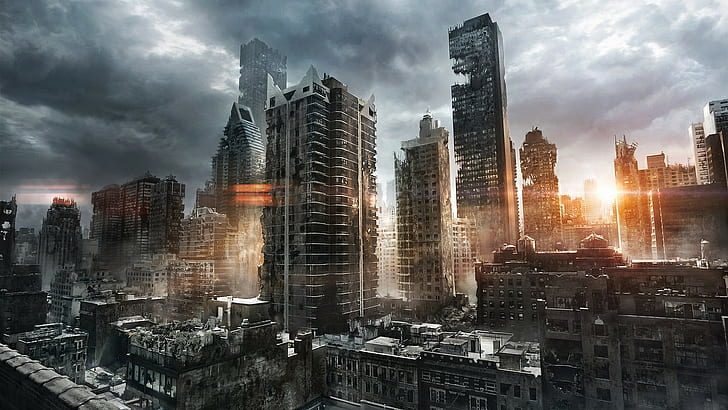 kota, bangunan, seni apokaliptik, digital, Wallpaper HD